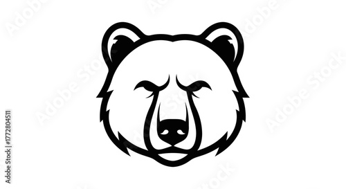Bold bear head illustration with confident stare rendered in stark black and white lines