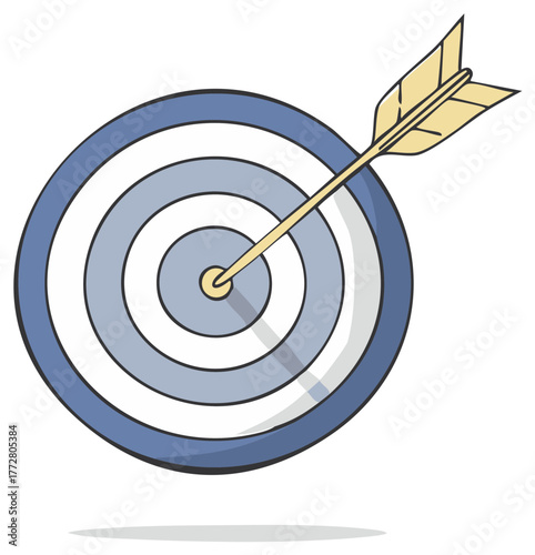 Dartboard with an Arrow Hitting the Bullseye Target, Precision and Goal Achievement