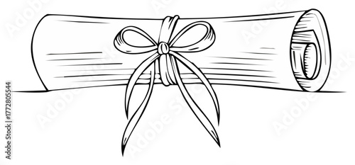 Scroll tied with a bow and ribbon a rolled paper document