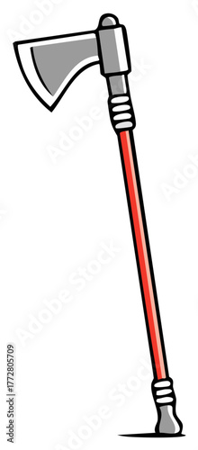 Illustration of a stylized tomahawk weapon with a red handle