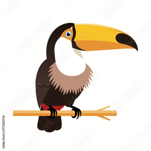 Cheerful Toucan on Branch Vibrant Vector Illustration of a Tropical Bird
