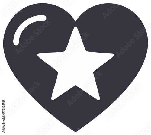 Simple flat icon of a star inside a heart symbol for wishlist and favorites