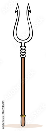 Simple cartoon trident with three prongs and a spiral detail on the shaft