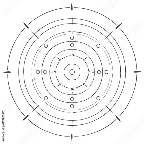 Abstract circular concentric design with numbers and points for navigation maps or graphic elements