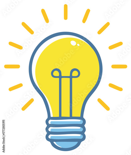 Cartoon style glowing lightbulb representing a creative idea or innovation