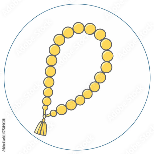 Illustration of prayer beads inside a circle religious symbol for meditation and faith