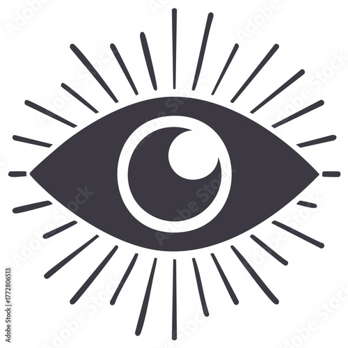 Stylized All Seeing Eye Icon with Radiant Light Beams Vector Graphic