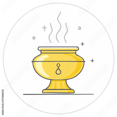 Stylized Incense Burner with Rising Smoke Modern Flat Design Icon Vector