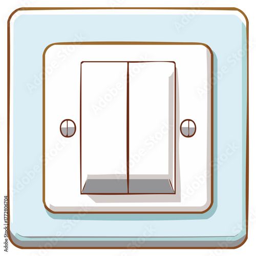 Illustrated light switch with two toggles, light blue faceplate, and screw heads.