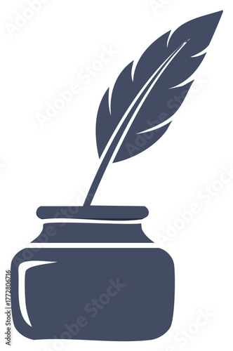 Inkwell with Feather Pen Stylized Graphic, Calligraphy and Writing Tool