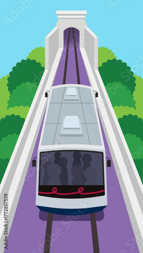 Cable car decending from top hill