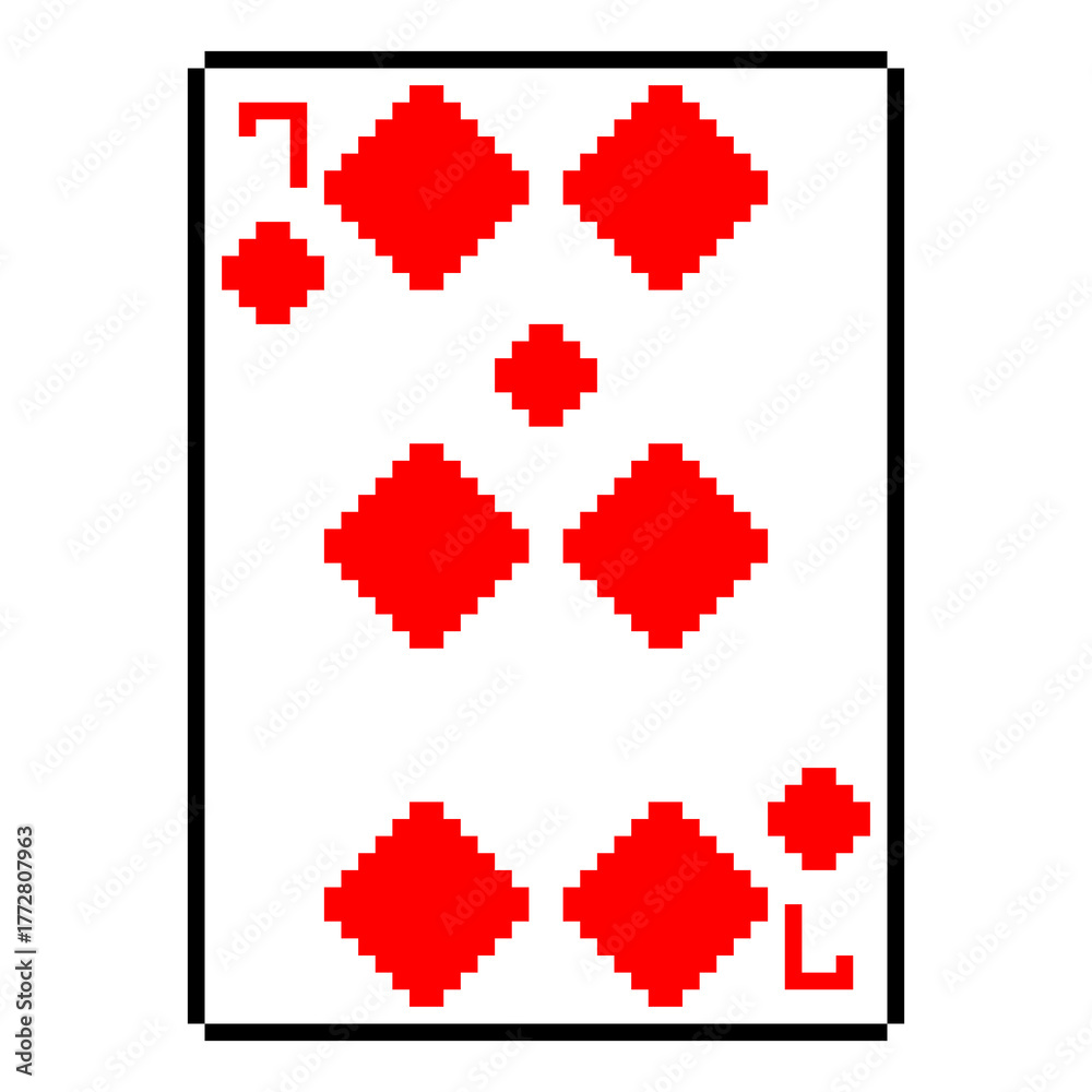 Obraz premium Isolated Red Seven of Diamonds Playing Card Retro Pixel Art