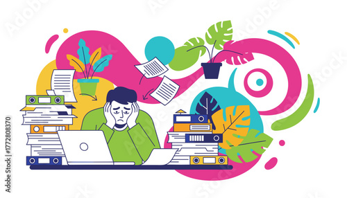 Businessman stressed by heavy workload deadlines and paperwork Burnout concept