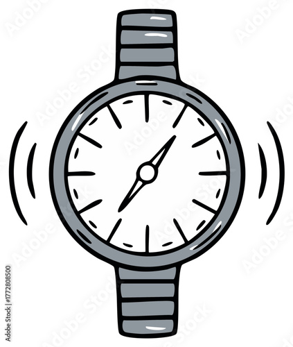 Cartoon Wristwatch Vibrating Alarm Notification Icon Hand Drawn Style Illustration