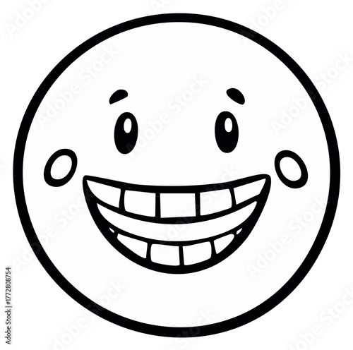 Cartoon happy face with big grin and wide open mouth outline