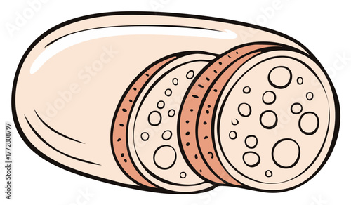 Sliced bologna sausage illustration with cartoon style and bold outlines