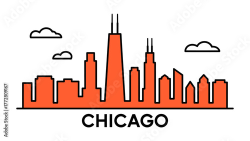 Chicago Skyline Icon: A striking minimalist icon showcasing the iconic skyline of the vibrant metropolis, with bold lines and a dynamic silhouette that captures the city's essence.
