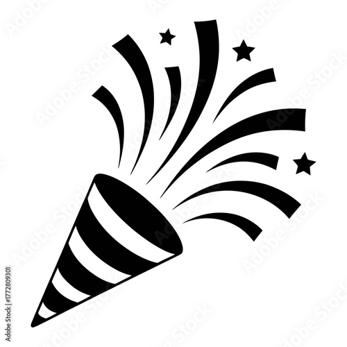 black Party Popper icon Silhouette vector on white background