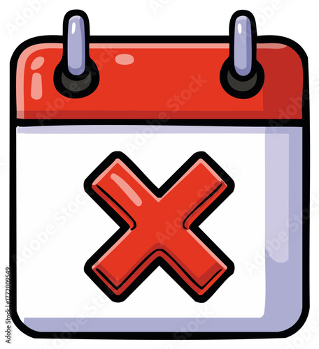 Cartoon Style Calendar with Red Cross Cancellation Mark Appointment Concept