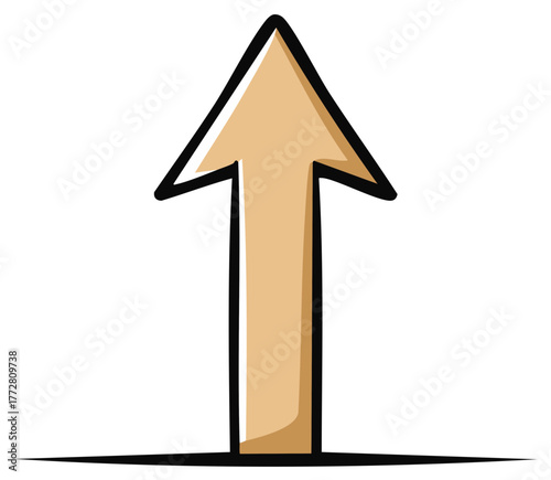 Cartoon arrow pointing upwards,  brown with black outline,  direction symbol.