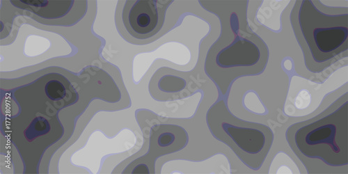 Grayscale abstract topographic contour map with fluid organic shapes and purple outlines, creating a visually engaging textured background for graphic design and digital art projects