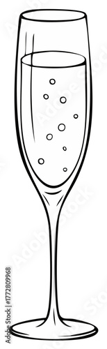 Simple line art illustration of a champagne glass with bubbles for a celebration