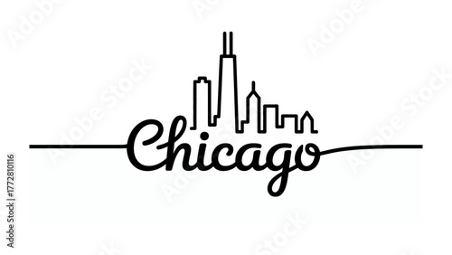 Chicago Skyline: A clean, minimalistic line art depiction of the Chicago skyline, with the city's name elegantly scripted below.
