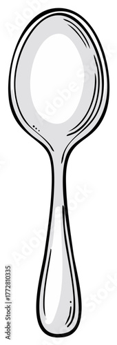 Hand drawn cartoon spoon illustration, shiny metallic kitchen utensil