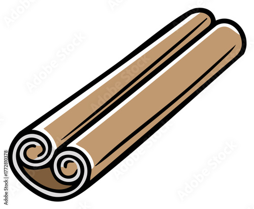 Cartoon illustration of a cinnamon stick in a brown color