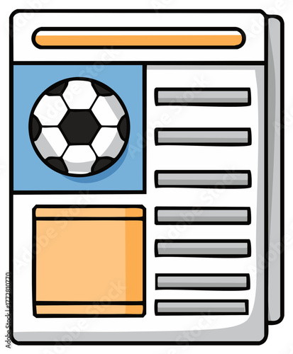 Newspaper Featuring Soccer Ball Icon Headline Story and Sports News Article