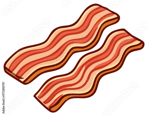 Two wavy strips of fried bacon breakfast food cartoon illustration