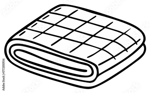 Folded Blanket Illustration with Diamond Quilt Pattern, Minimalist Home Comfort Textile