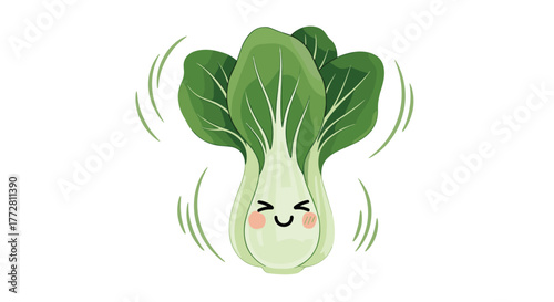 Cute Bok Choy Character Wiggling with Joy.