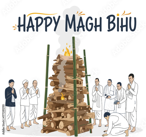 Happy Magh Bihu Celebration with Traditional Bonfire and Prayers – Assamese Harvest Festival