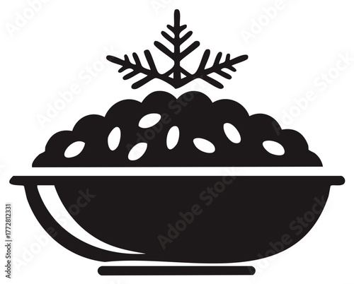 Frozen Food Icon Featuring a Bowl of Grains and Snowflake Symbolizing Freezing or Refrigeration