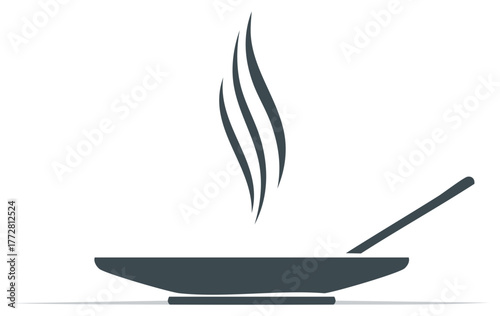 Stylized Frying Pan with Steam and Spoon Illustration Food Preparation