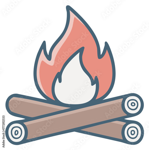 Illustration of Burning Campfire with Logs and Flames for Outdoor Activities or Relaxation