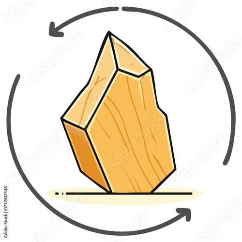 Sustainable wood resource icon with a rotating piece of timber in a recycling cycle