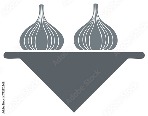 Two Garlic Bulbs on a Tablecloth Still Life Simple Gray Scale Food Illustration