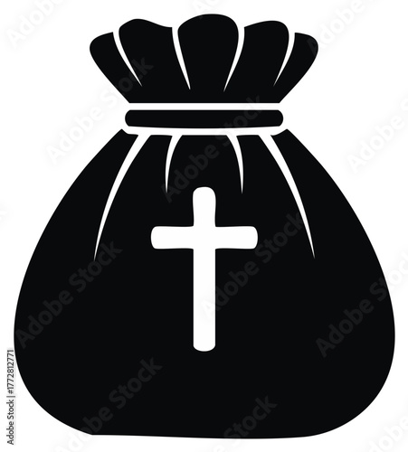 Church tithe and offering bag with a cross symbol silhouette