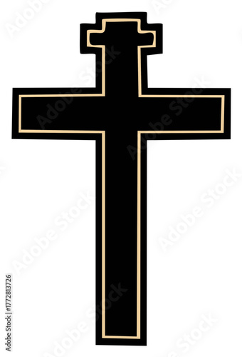 Black and gold outlined Christian cross symbol of faith and religion