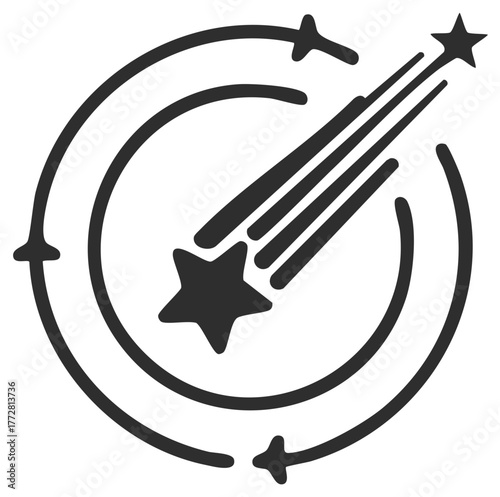 Shooting Star with Trail Rotating Around Two Circles Progress Trajectory Concept