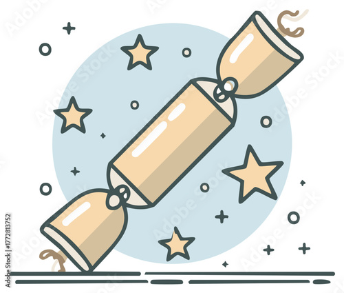 Festive Christmas cracker party popper illustration with celebratory stars