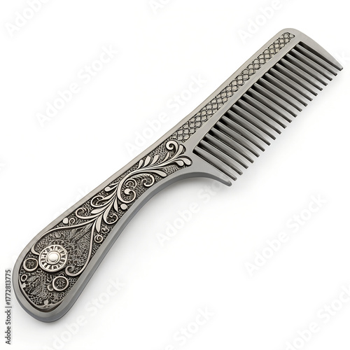  Antique Silver Hair Comb with Floral Engraving - Vintage Grooming Accessory