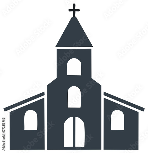 Simple church building icon silhouette. Vector illustration of a Christian chapel with a cross.