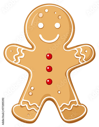 Gingerbread Man Illustration Smiling with Button Decorations for Festive Holidays
