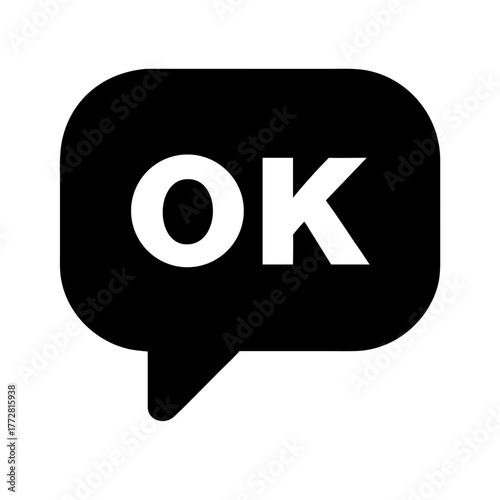Speech bubble icon with the word "OK" on transparent background  