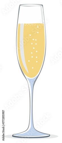 Festive Golden Champagne Flute with Sparkling Wine and Effervescent Bubbles Illustration