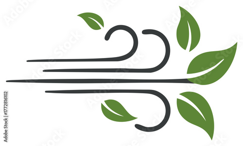 Stylized Wind Illustration with Green Leaves for Environment, Ecology, or Weather Concept