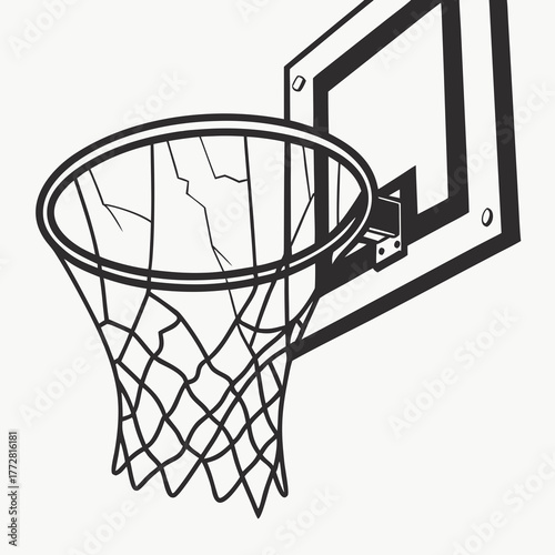 Basketball Hoop And Net Close Up Line Art with cracked